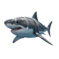 A powerful great white shark swims in the ocean, a fearsome apex predator with sharp teeth and fins, isolated on transparent background
