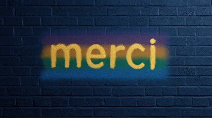 Obraz premium Vibrant mural showcasing the word merci artistically spray painted on a brick wall