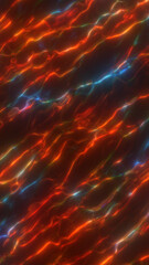 Abstract glowing energy strands flow in vibrant red, blue, and orange tones, evoking a sense of dynamic motion and digital heat