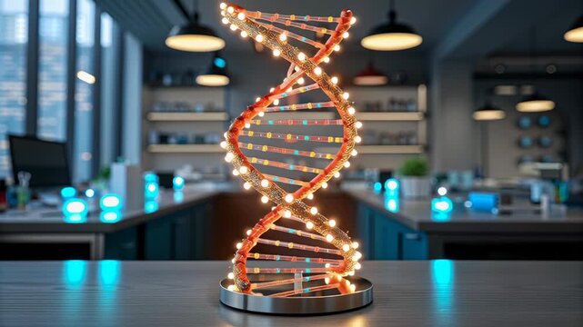 MRNA vaccines concept ,Glowing DNA Model in Colorful Strands Showcasing Innovation in Modern Laboratory Science Environment