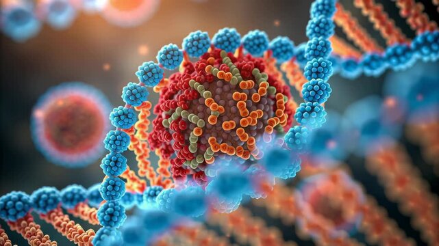 MRNA vaccines concept ,Vibrant Molecular Structure of Virus and DNA, Showcasing Genetic Complexity in Biology and Science