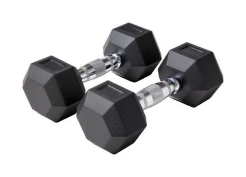 Strength training dumbbells at home gym fitness equipment isolated on transparent background, png