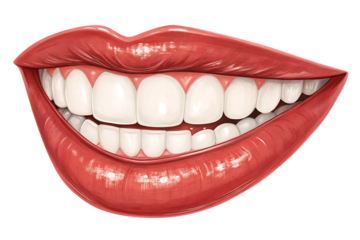 Smiling mouth white teeth red lips isolated on a transparent background