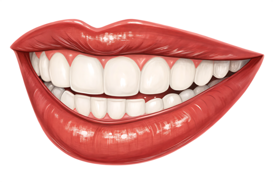 Smiling mouth white teeth red lips isolated on a transparent background