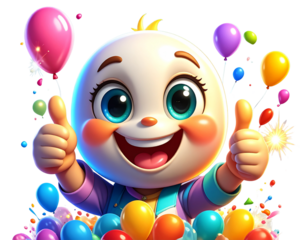 Cute Cartoon Mascot Giving Thumbs Up with Sparkles, isolated on transparent background