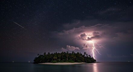 Star, Thunder, Island, Night, Landscape, Shooting Star
