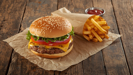 Hamburger and fries