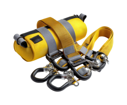 Safety equipment for climbing adventure gear setup bright environment isolated on transparent background, png