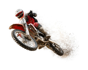 Motocross rider performing stunt dirt track action isolated on transparent background, png