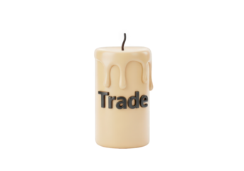 A 3D Rendering of a Dripping Candle with the Word 'Trade' Embossed on its Side, Set Against a Plain Background, Symbolizing Commerce and Exchange in a Unique and Artistic Way