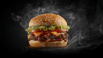 Hamburger on a black background