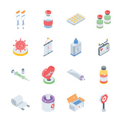 Download our modern pack of hospital supplies isometric icons