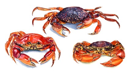 Ultra realistic watercolor style illustration of beautiful crab, high detailed, isolated on white background