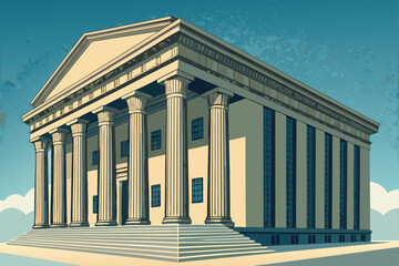Fototapeta premium Grand classical bank exterior with imposing columns.