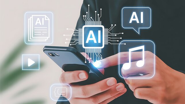 Ai technology enhancing smartphone capabilities and digital interaction with futuristic interface