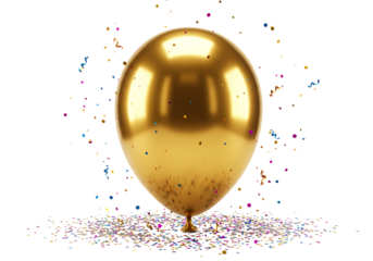 Gold Balloon with Confetti isolated on transparent background