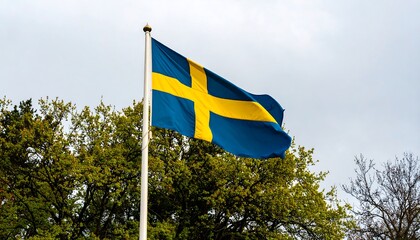 Swedish Flag Waving Outdoors, Spring Day
