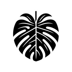 Black and white vector silhouette of a Monstera leaf on a white background 