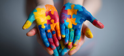 Autism Awareness Day colorful kid hand together