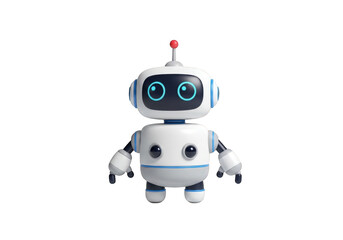 Obraz premium Adorable White Robot with Blue Accents and a Red Antenna Standing on a Transparent Background, Perfect for Technology, AI, and Future-Themed Designs and Illustrations
