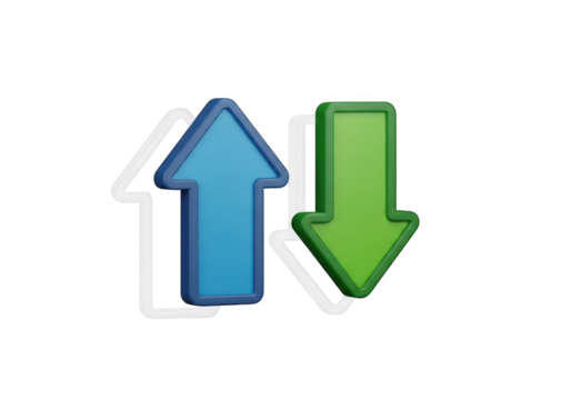 Up and Down Arrows in Blue and Green on a Transparent Background, Symbolizing Growth, Decline, and Market Fluctuations for Business and Financial Illustrations