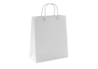 A plain white paper shopping bag with twisted handles, new and clean, centered against a pure bright white studio background, high-key lighting. Concept of modern commerce and eco-conscious practices
