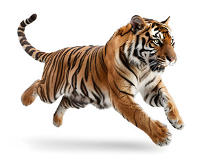 Fototapeta premium Ultra detailed product style photo of Tiger jumping wildlife animal predator feline bengal cat zoo nature wild isolated on transparent backgroundTiger jumping wildlife animal predator feline bengal ca