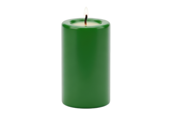 A Green Pillar Candle Burning Brightly on a Transparent Background, Casting a Warm Glow and Adding a Touch of Serenity to Any Visual Composition
