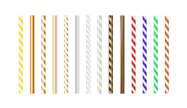 Realistic paper straw mock up template on isolated white background. Flexible bar liquid sucking accessories. Tubes for juice or soda. Vector