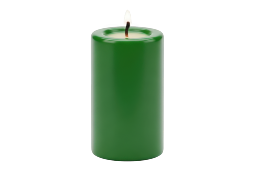 A Green Pillar Candle Burning Brightly on a Transparent Background, Casting a Warm Glow and Adding a Touch of Serenity to Any Visual Composition - Powered by Adobe