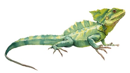 Naklejka premium basilisk watercolor illustration. Hand-drawn woodland animal in yellow and black. Single forest predator isolated on white background