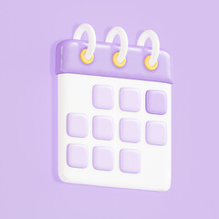 3d white and purple calendar isolated on purple background, daily schedule planner, concept of date, reminder, events plan, and work planning, minimal style, 3d render. 