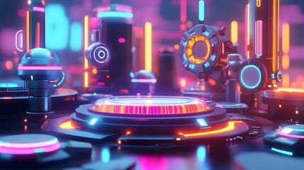 Futuristic Neon Cityscape with Vibrant Lights and Sci-Fi Elements