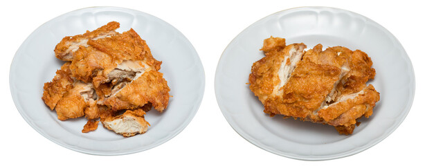 Crispy Fried Chicken Thigh Served on White Plate – Isolated on Transparent Background