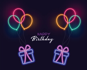 cute happy birthday neon balloons background