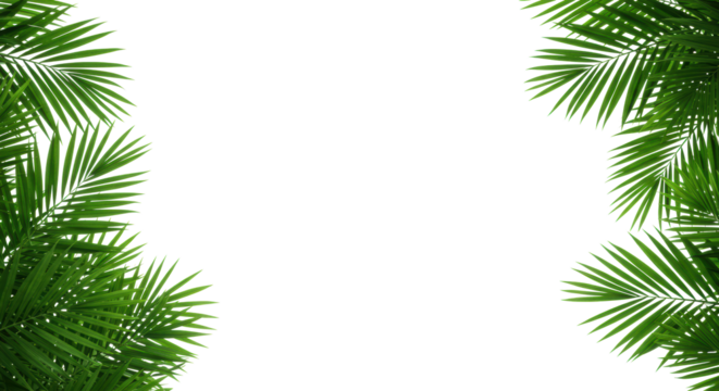 Lush, vibrant Areca palm fronds with intricate green details, on a transparent studio background with copy space, soft diffuse light. Concept of natural wellness and purity