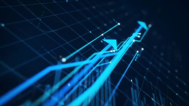 Futuristic Blue Digital Graph with Upward Trends and Data Visualization