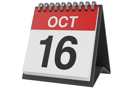 October 16 Calendar Page Displaying a Low Feedback Date Reminder on a Desk Calendar with a Red Top and Black Numbers Against a White Background