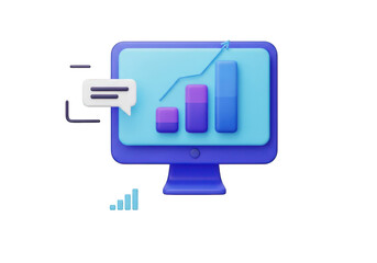 A Dynamic 3D Illustration of a Computer Screen Displaying a Rising Bar Graph and Line Chart, Symbolizing Growth and Success, Set on a Transparent Canvas