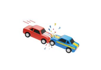 Cartoon Car Accident Illustration with Red and Blue Vehicles Colliding on a Transparent Background, Ideal for Insurance, Safety, and Transportation Themes