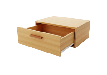 Wooden Drawer with Open Compartment, a Detailed Image of a Storage Unit with a Pull-Out Section on a Transparent Background, Ideal for Furniture Mockups