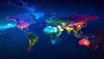 World map with vibrant color gradients