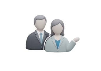 3D Render of Business Professionals Icon with Faceless Man and Woman in Formal Attire on Transparent Background for Corporate and Teamwork Concepts Illustration