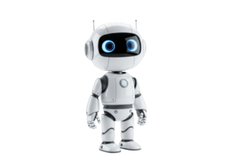 3D Rendering of a Cute White Robot with Blue Eyes on a Transparent Background for Technology and Artificial Intelligence Concepts Illustration