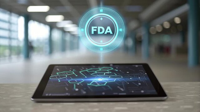 FDA approval concept ,Modern Office Technology Tablet Showcasing FDA Data Analysis and Innovation Healthcare and Data Management