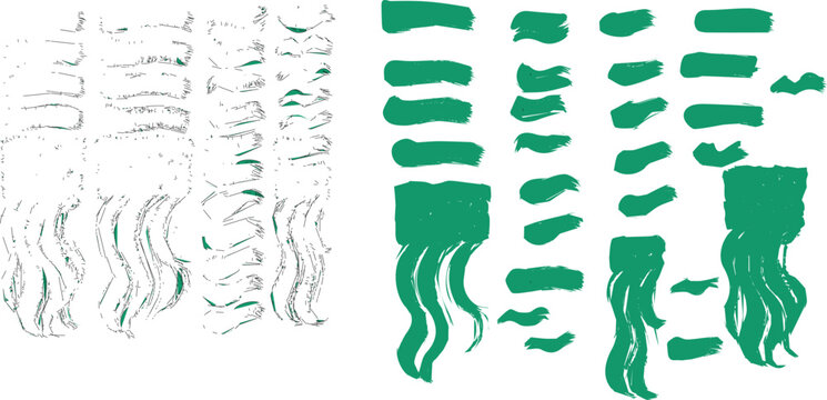 Collection of green fringe and ribbon elements for festive decoration and crafting projects silhouette