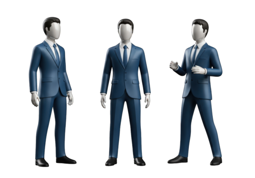 Three Businessmen in Blue Suits Standing Confidently on Transparent Background, Ideal for Corporate Presentations and Professional Visuals - Powered by Adobe