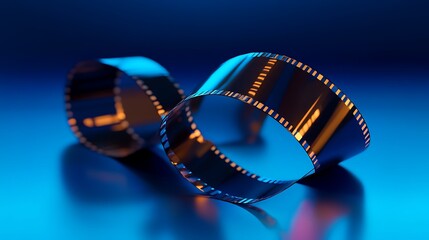 Film strip coiled in vibrant blue light