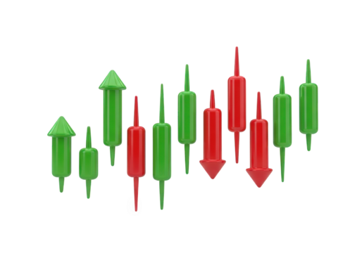 3D Candlestick Chart Illustrating Financial Market Trends with Bullish and Bearish Signals for Stock Trading and Investment Analysis in Economic Forecasting