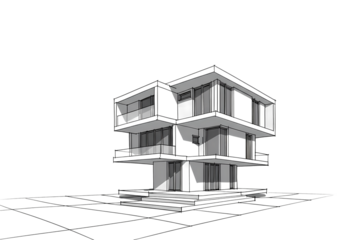Monochromatic Architectural Model Cubic Structure isolated on transparent background